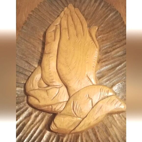 Praying Hands Wood Carving Hand Carved,  Hand Crafted 1981 By Marcy Ream Vintage - Picture 2 of 4